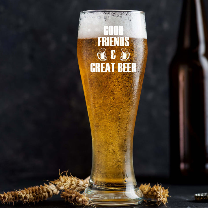 Engraved Good Friends & Great Beer Single Beer Glass