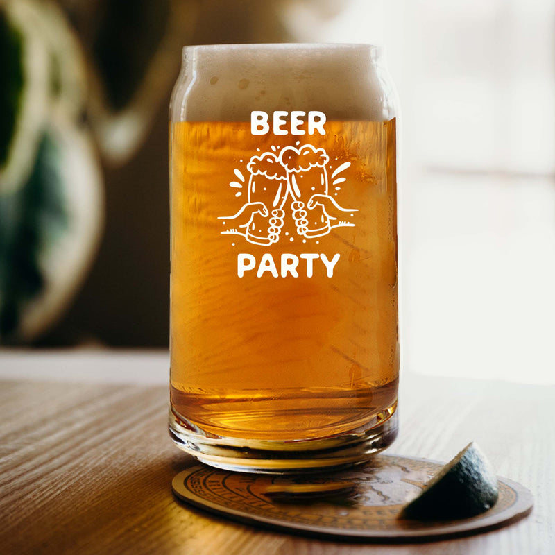 Etched Beer Party Single Beer Glass