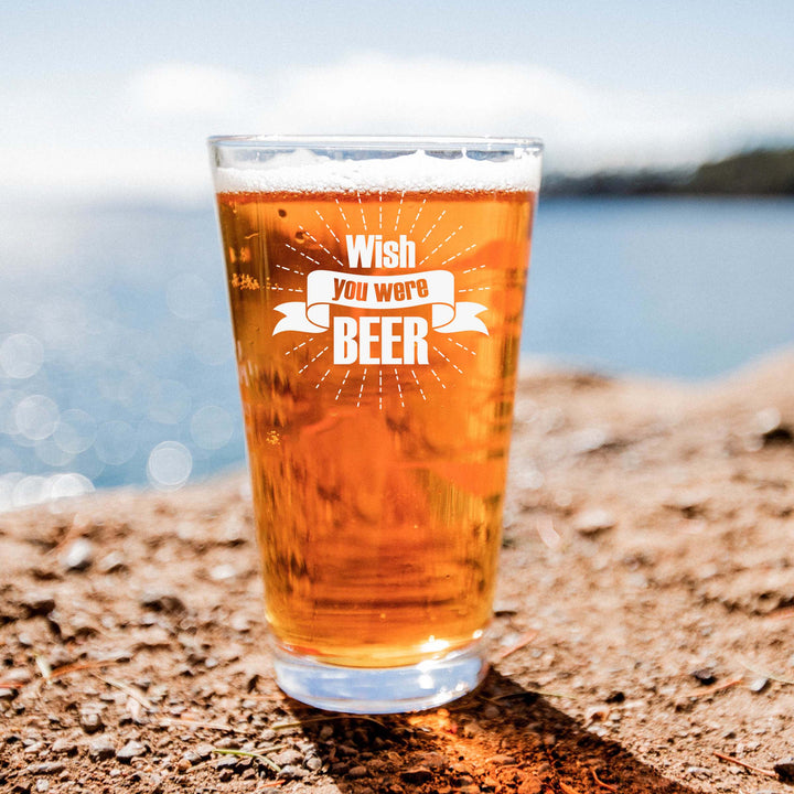 Engraved Wish you were Beer Single Beer Glass