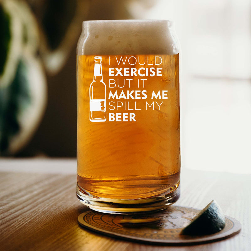 Engraved I Would Exercise but it Makes Me Spill my Beer Single Beer Glass