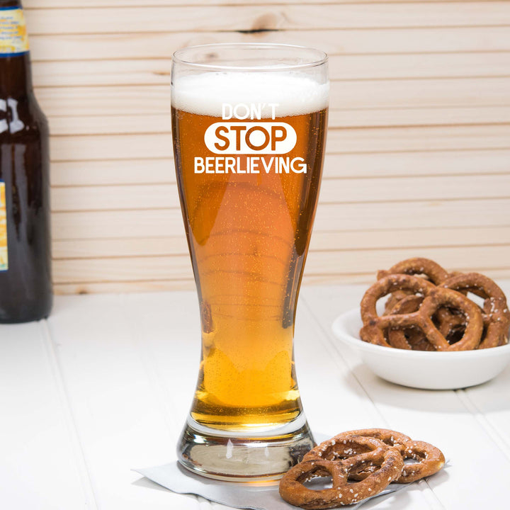 Engraved Don't Stop Beerlieving Single Beer Glass