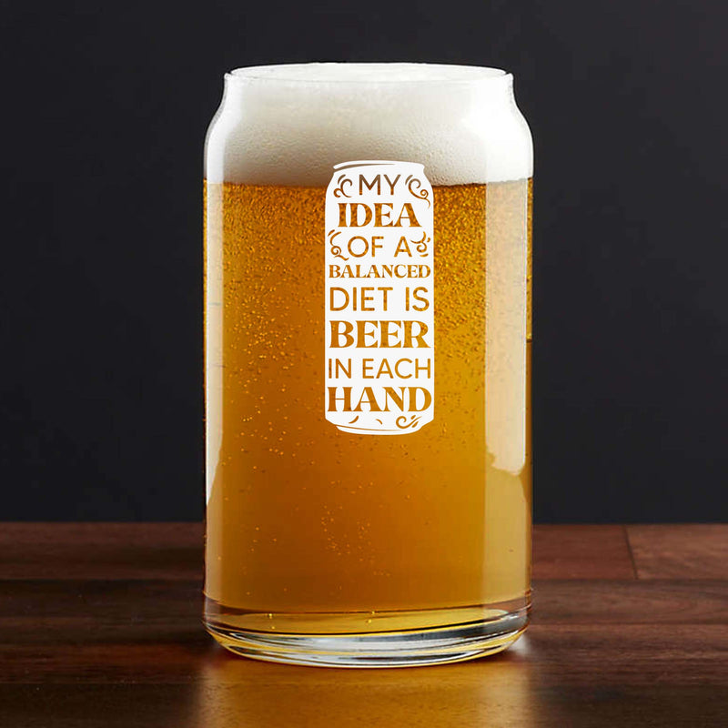 Engraved My Idea of a Balanced Diet is Beer in each Hand Single Beer Glass