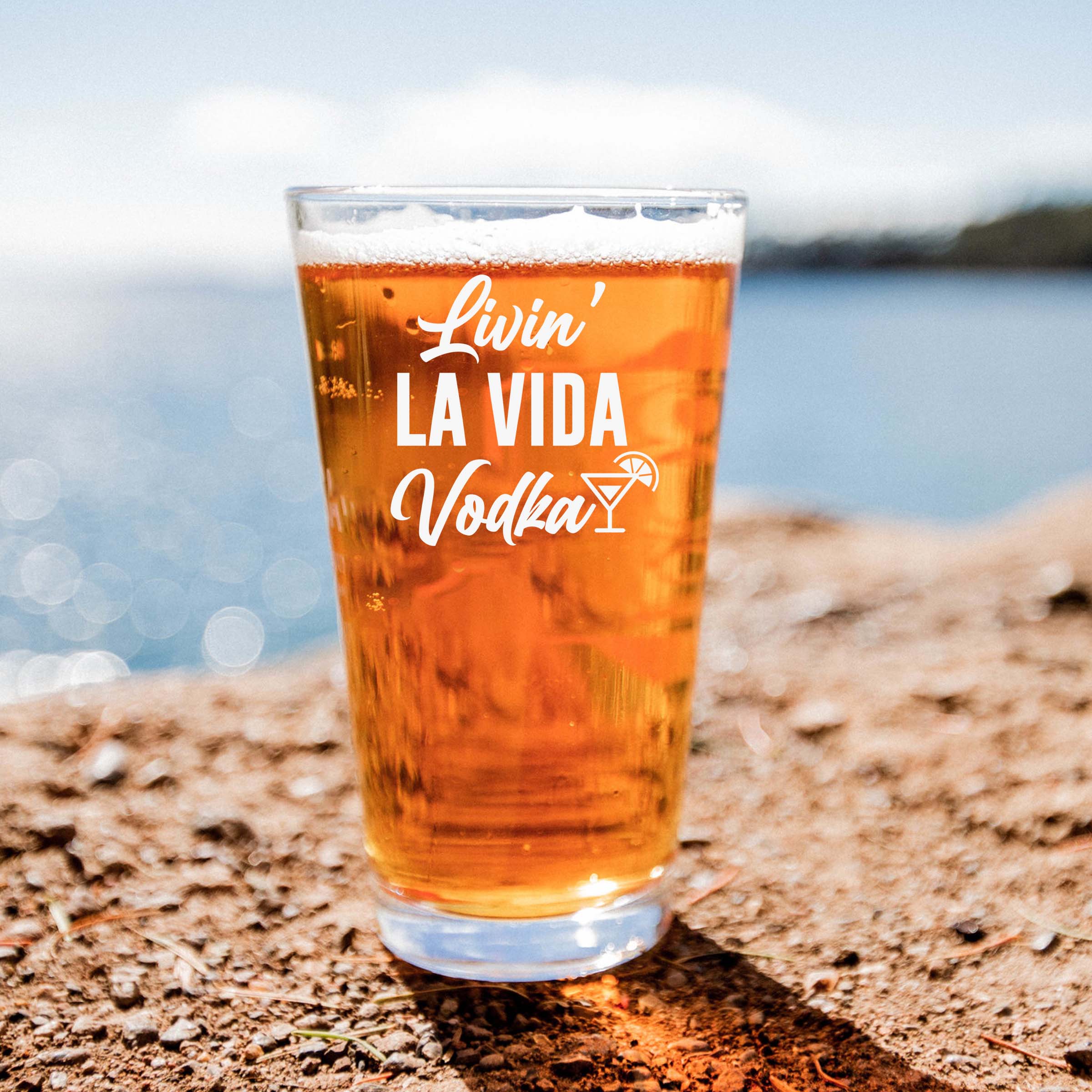 Engraved Livin' La Vida Vodka Single Beer Glass