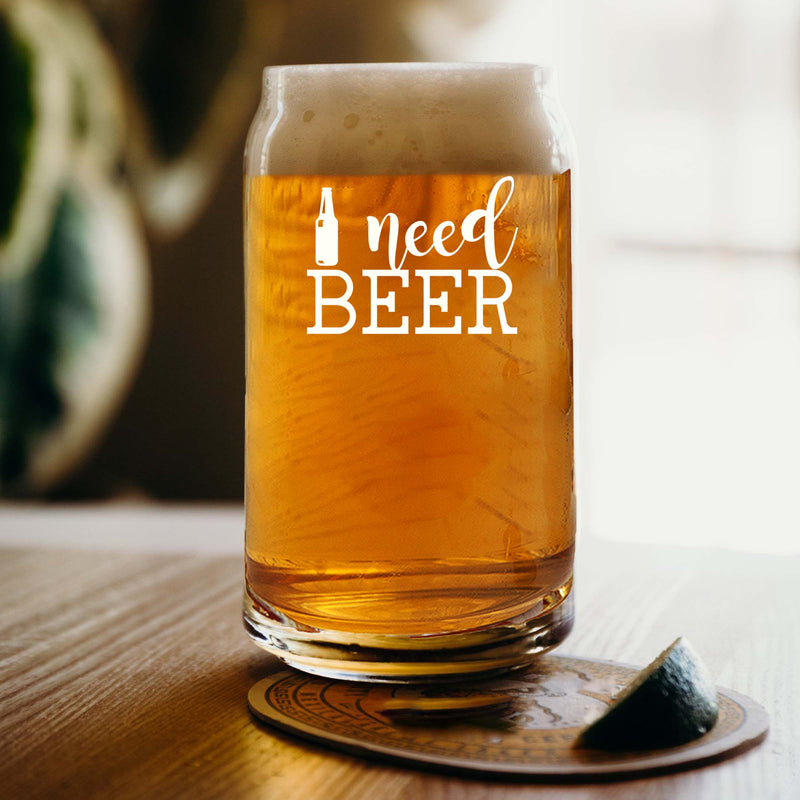 Etched Need Beer Single Beer Glass