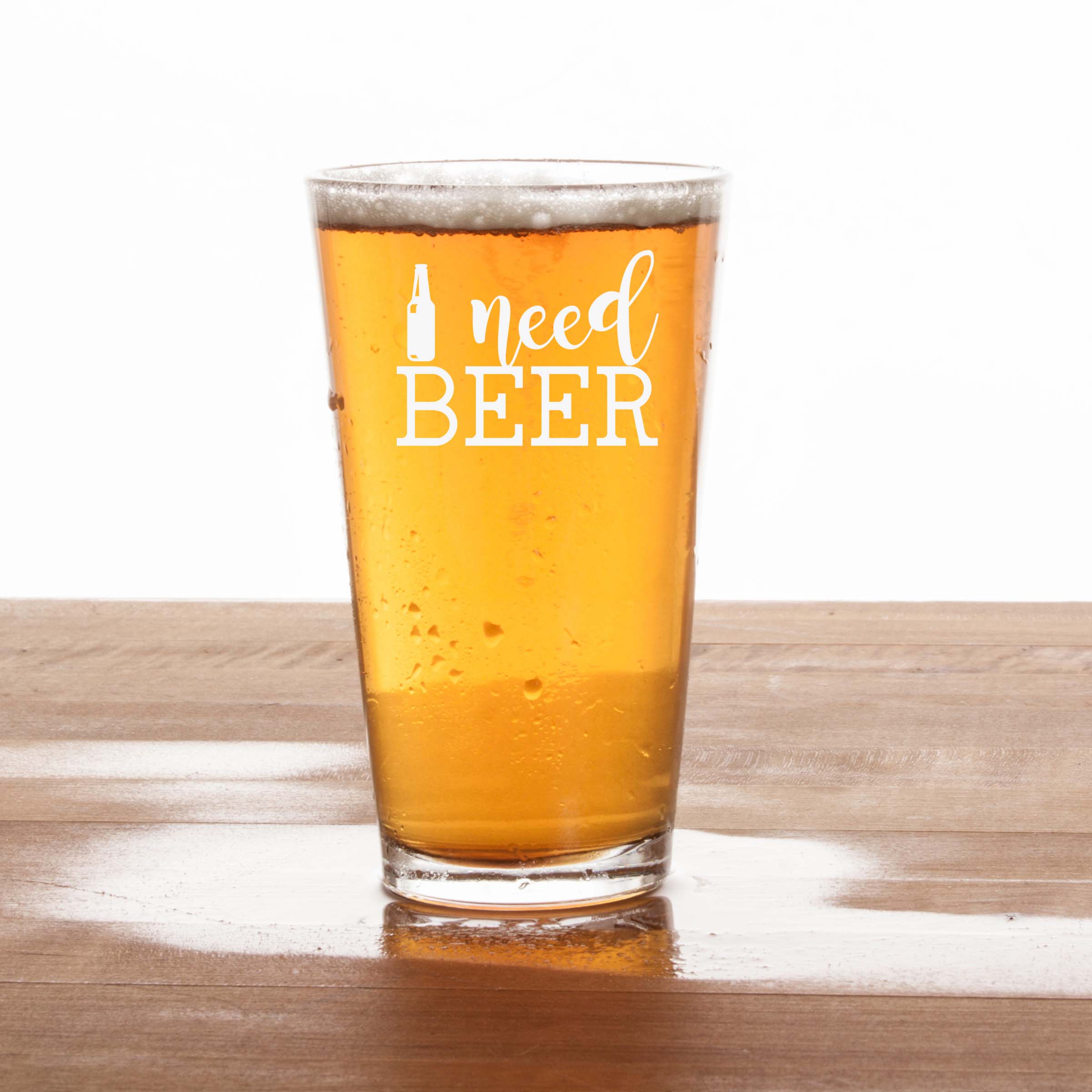 Engraved Need Beer Single Beer Glass