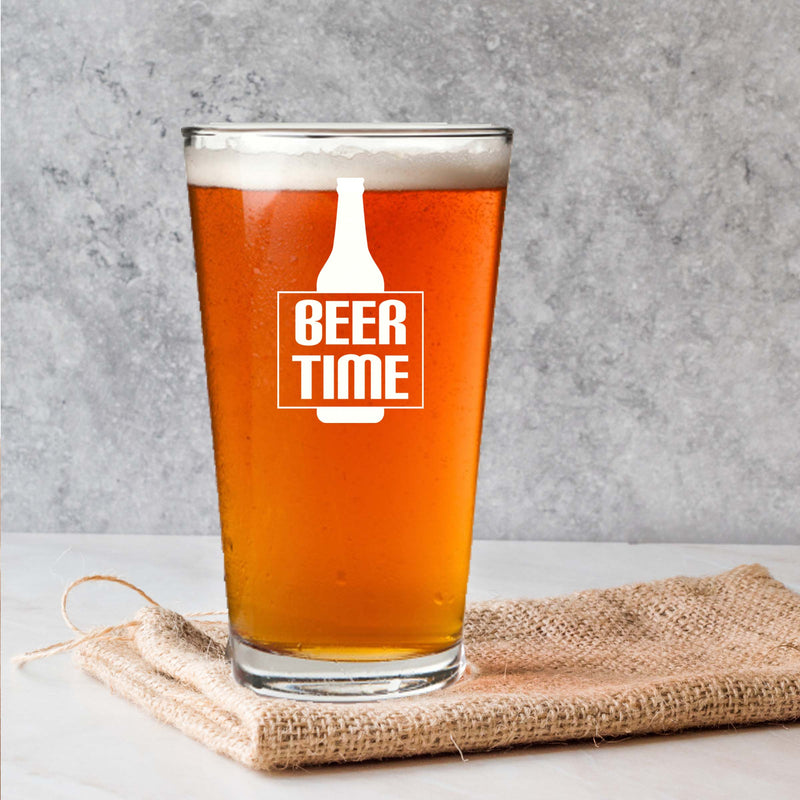 Etched Beer Time Single Beer Glass