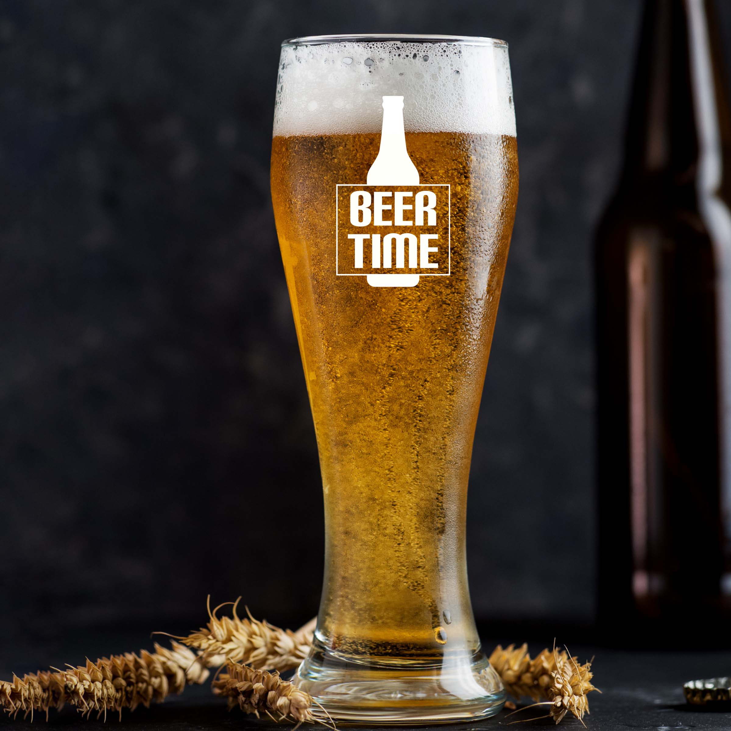 Engraved Beer Time Single Beer Glass