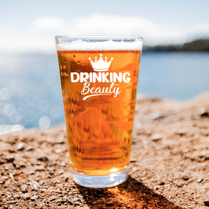 Etched Drinking Beauty Single Beer Glass