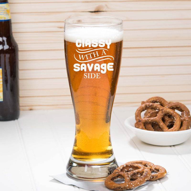 Engraved Classy With a Savage Side Single Beer Glass