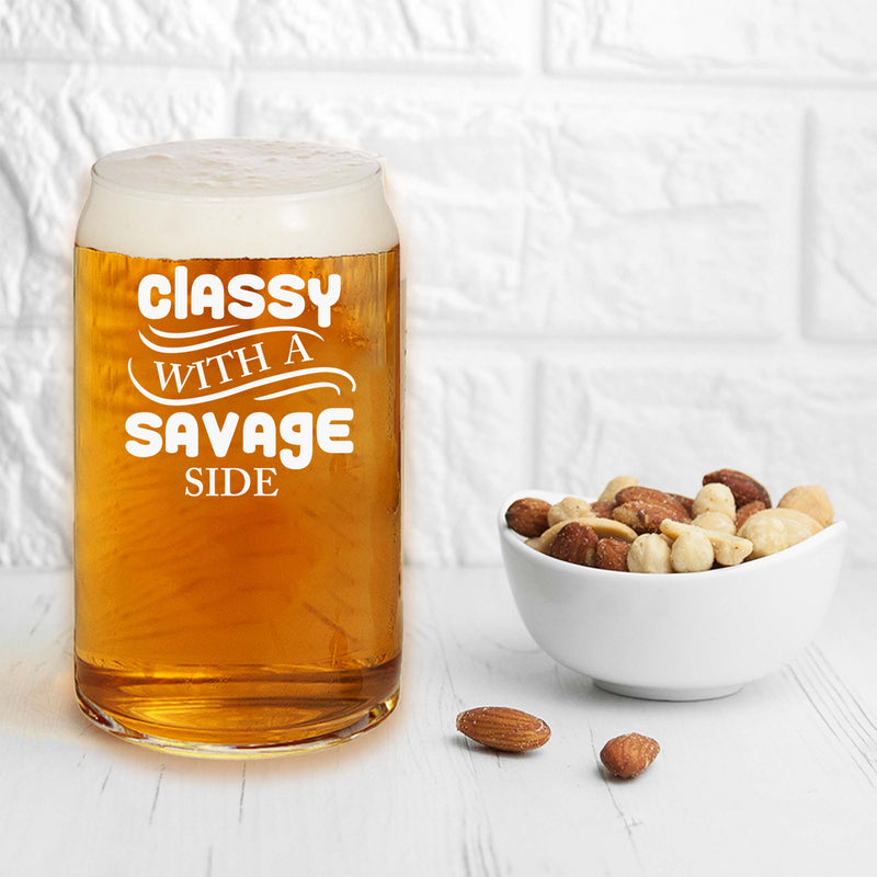 Engraved Classy With a Savage Side Single Beer Glass