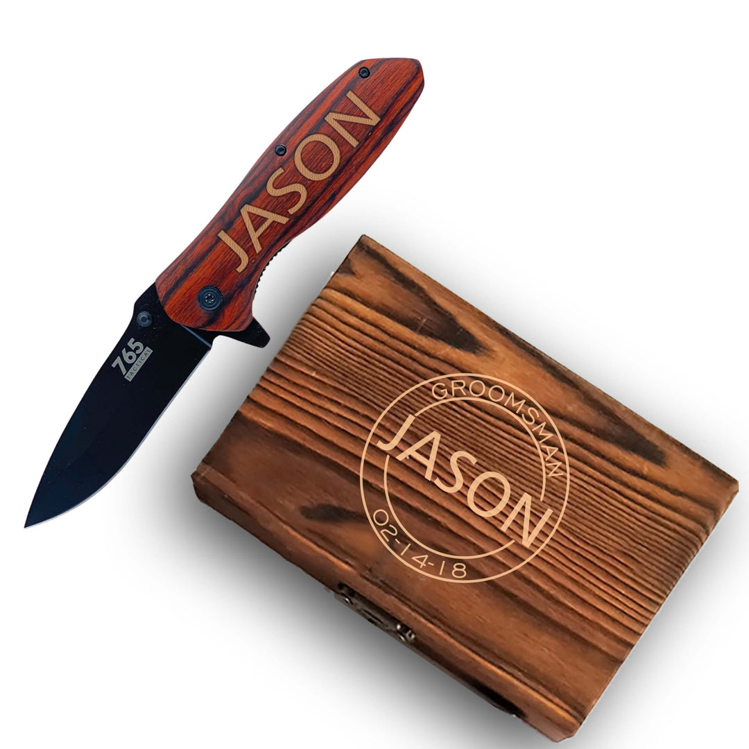 Customized Circle Groomsmen Pocket Knife and Box Option