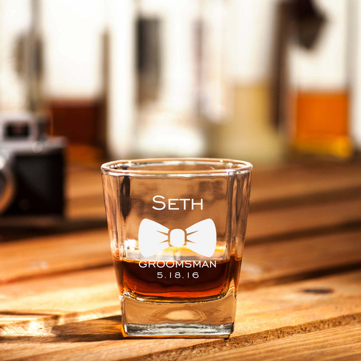 Bow Tie Groomsman Customized Scotch Glass