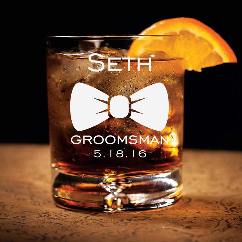 Bow Tie Groomsman Customized Scotch Glass