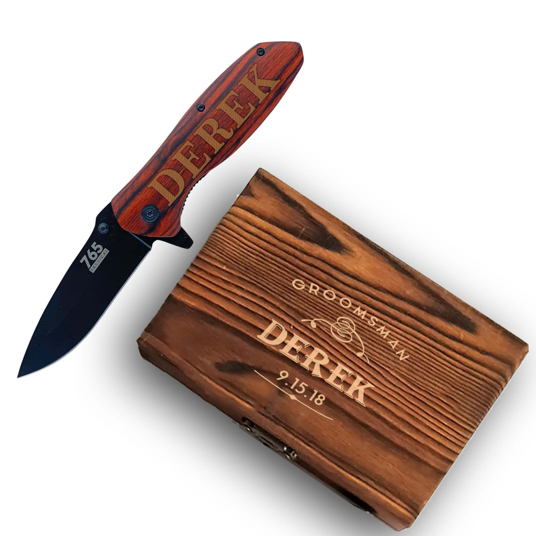 Customized Stylish Groomsmen Pocket Knife and Box Option