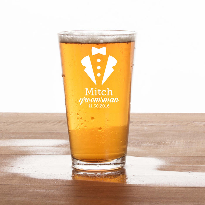 Personalized Tuxedo Groomsmen Beer Glass