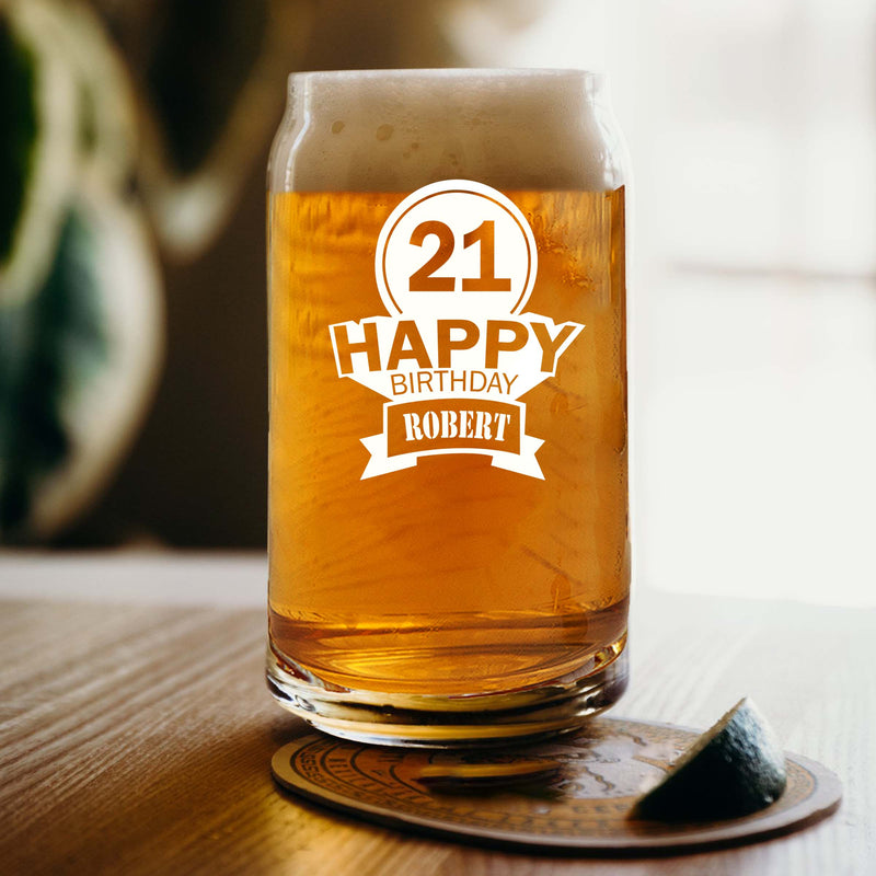 Etched Happy Birthday Beer Glass