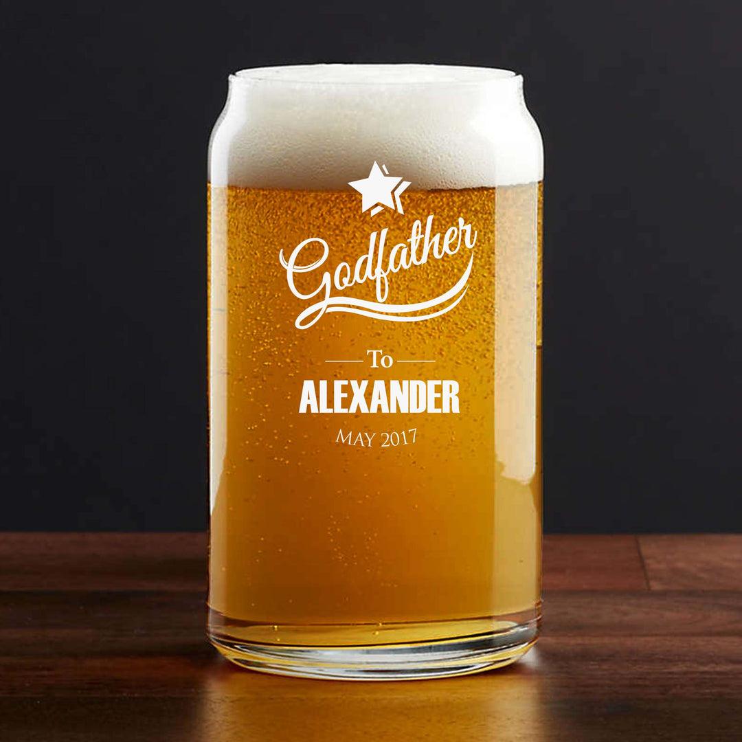 Etched Godfather Beer Glass