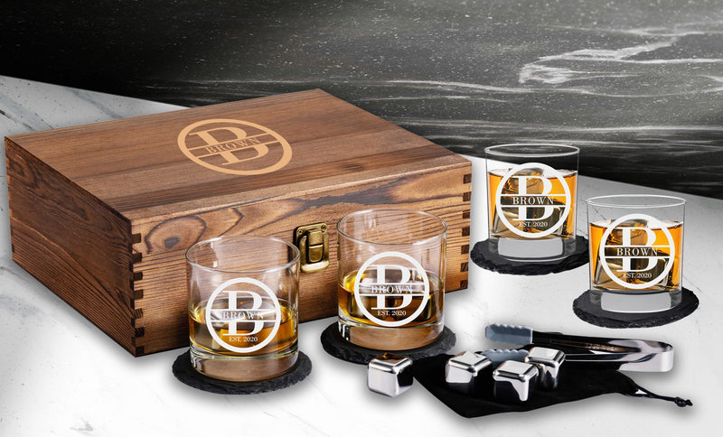 Personalized Circle w/ Initial Scotch Box Gift Set