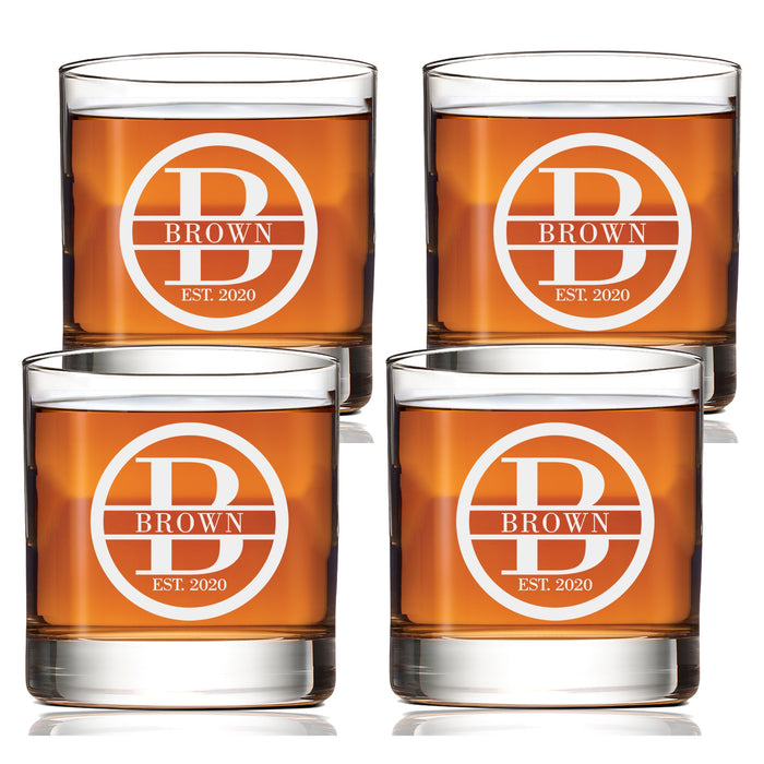 Personalized Circle w/ Initial Scotch Glass Set of 4