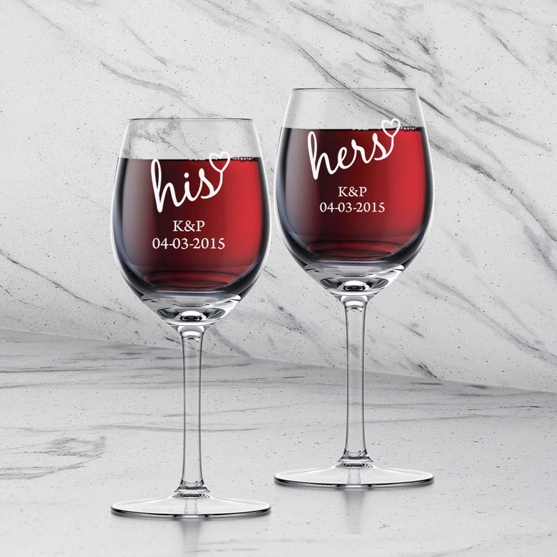 Customized Heart His and Hers Initial & Date Glasses