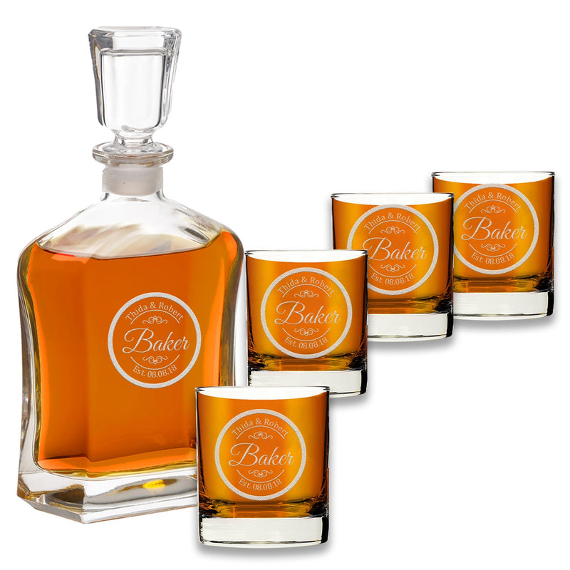 Personalized Whiskey Decanter Set w/ 4 Glasses