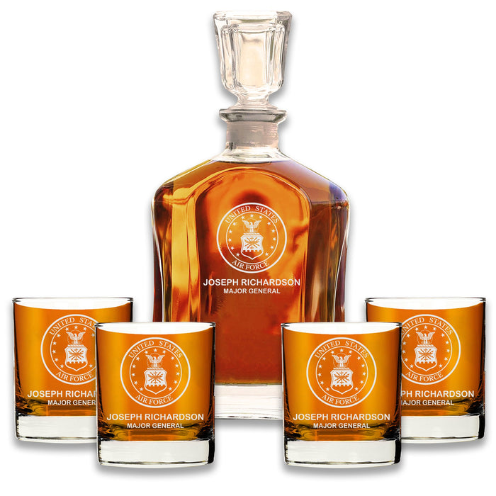 Custom US Air Force Whiskey Decanter Set w/ 4 Glasses