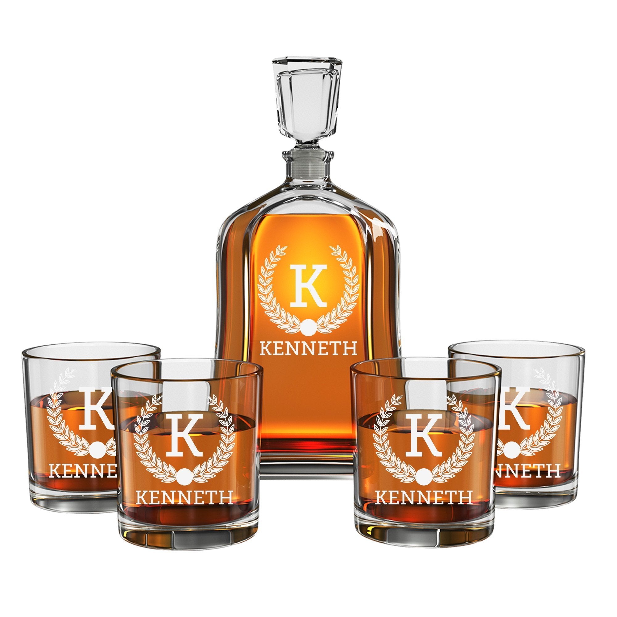 Personalized Whiskey Decanter Set w/ 4 Glasses