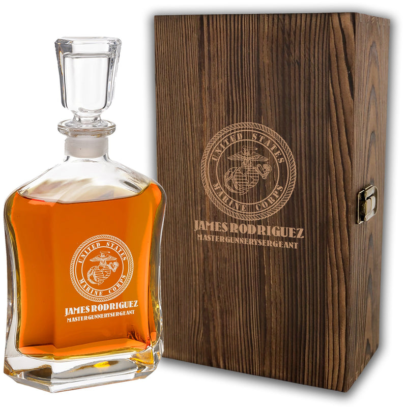 Engraved US Marine Corps Whiskey Decanter w/ Box