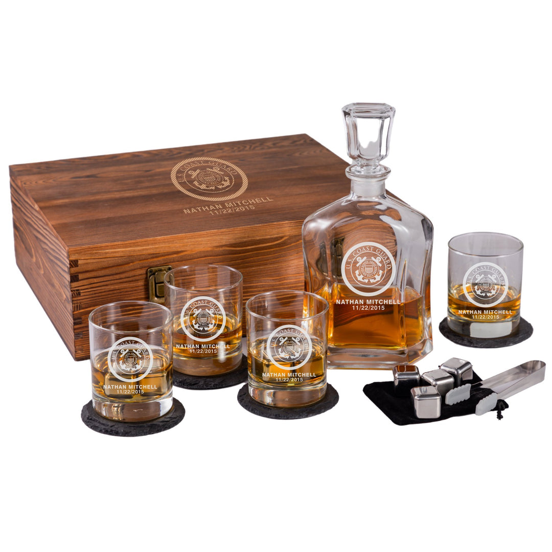 Personalized US Coast Guard Whiskey Decanter Set w/ Box