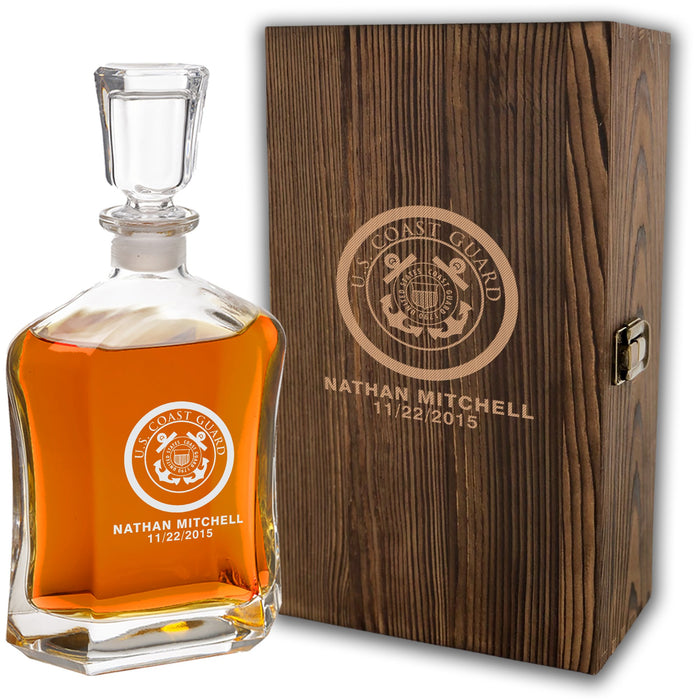 Custom US Coast Guard Whiskey Decanter w/ Box