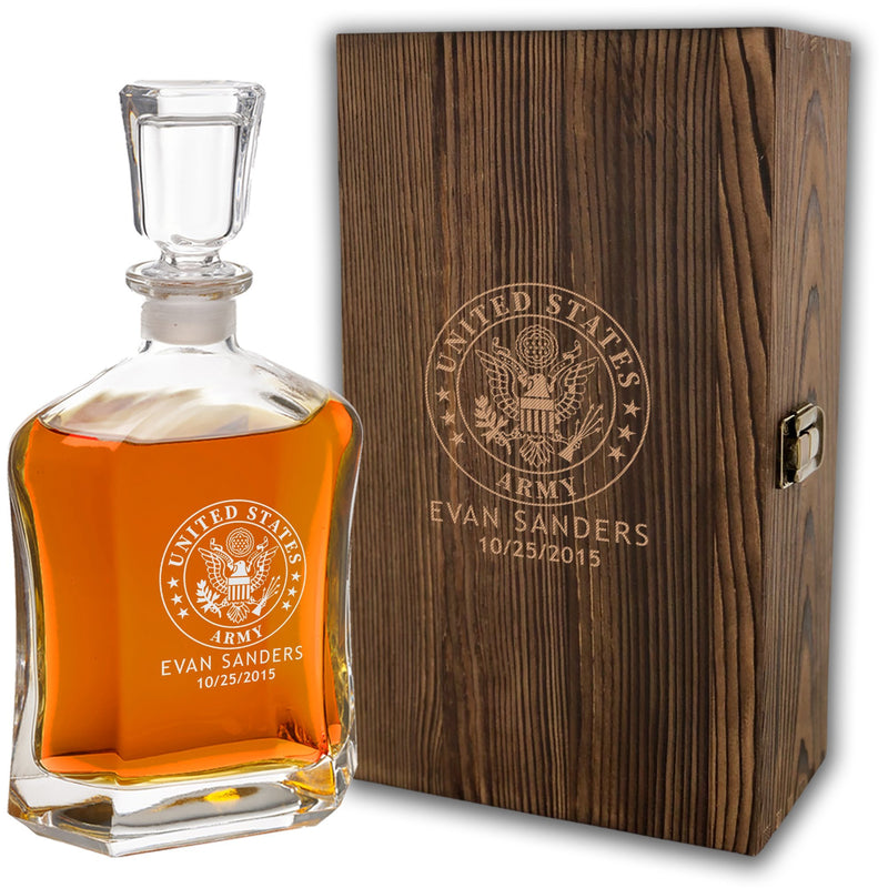 Engraved US Army Whiskey Decanter w/ Box