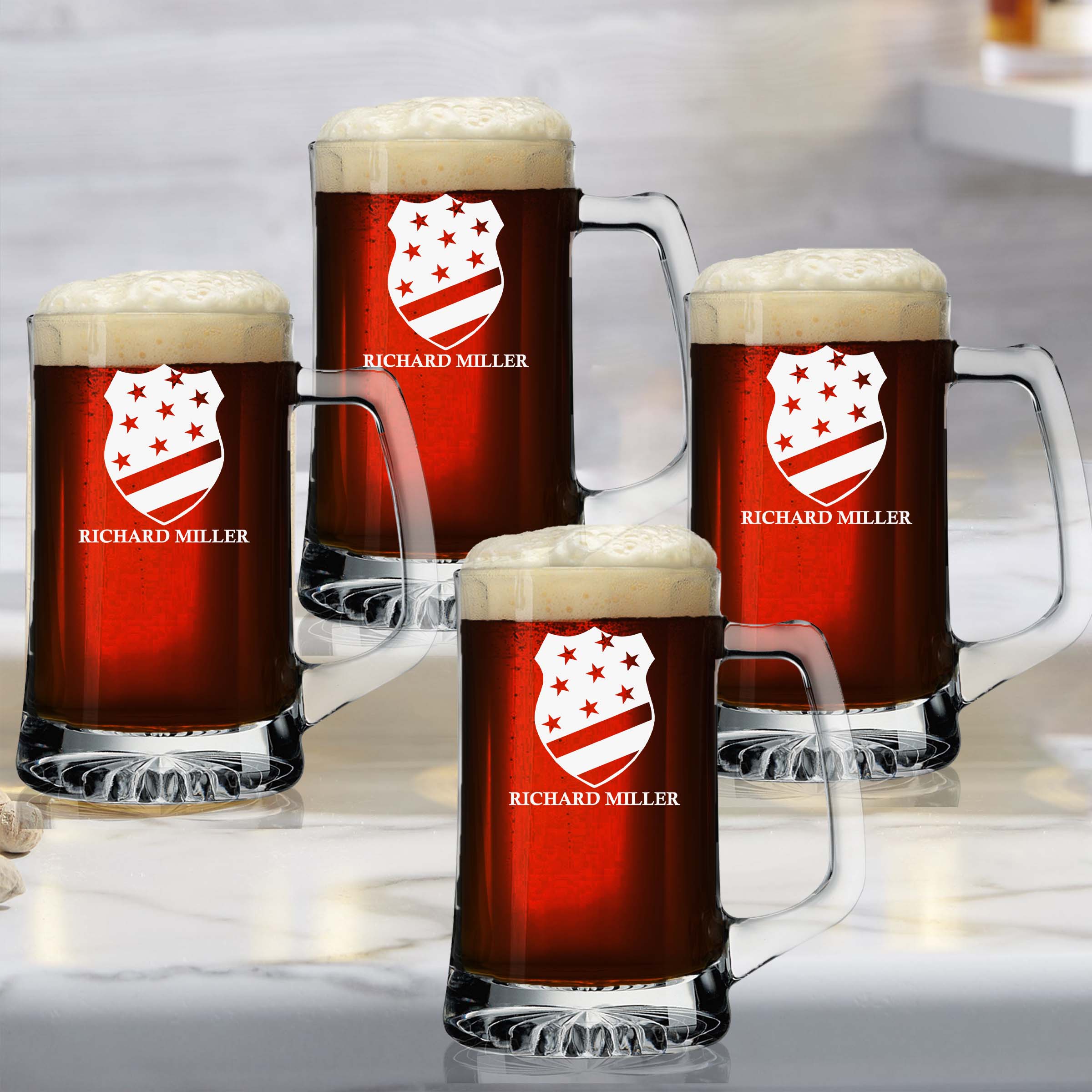 Personalized Police Badge Beer Mug Set