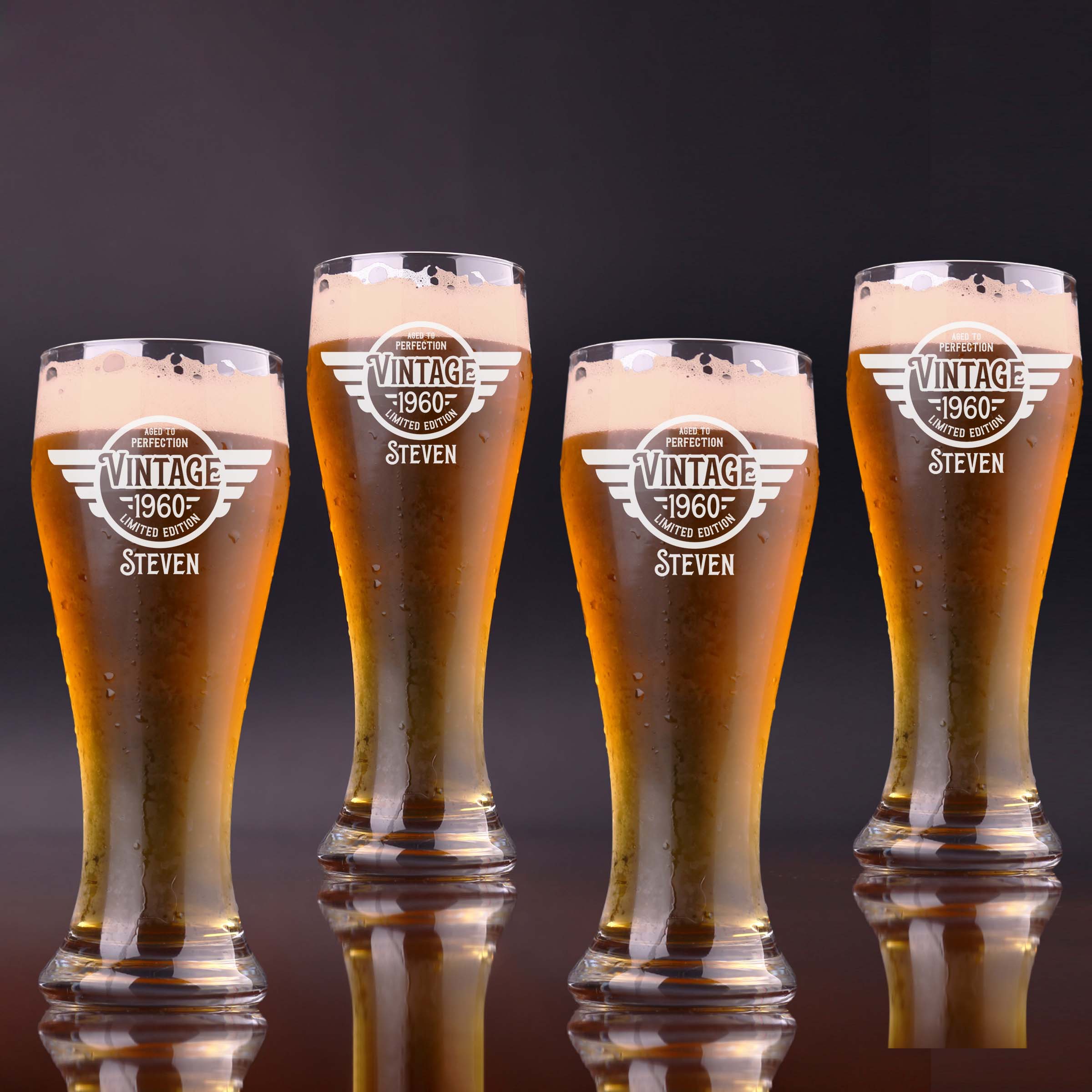 Vintage Limited Edition Engraved Beer Glass Set