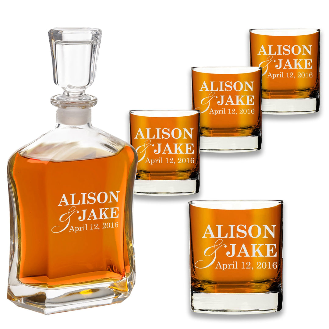 Personalized Whiskey Decanter Set w/ 4 Glasses