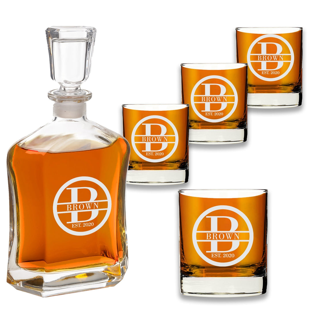 Personalized Whiskey Decanter Set w/ 4 Glasses